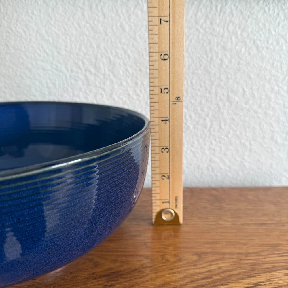 Thomas O'Brien Vintage Modern Blue Stoneware Veggie Serving Bowl 9.5